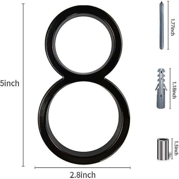 Flydende Husnummer Moderne Adressenummer 12,7 cm, Sort Flydende Montering Hus
