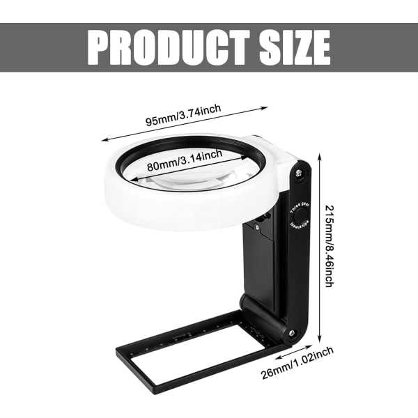 Suurennuslasi valolla ja jalustalla: Suurennuslasi 8 LED-valolla