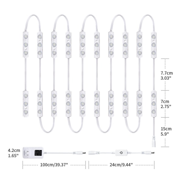 LED-speilbelysning, superlysende hvitt LED-lys, dimbar berøringskontroll lyslist, fylllys for kommode, speil ikke inkludert