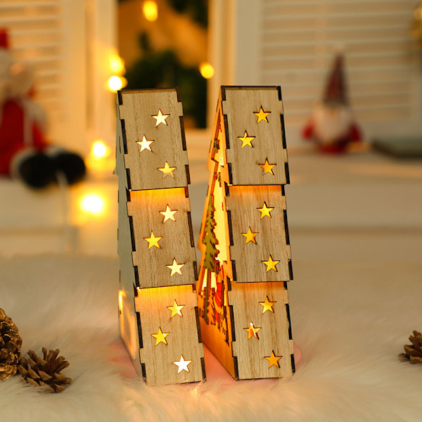 Julgranformade juldekorationer lysande trä natt