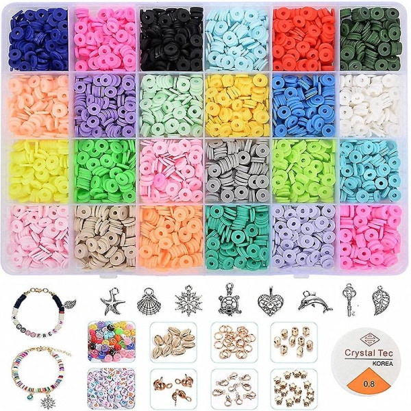 4000 st lerpärlor för smycketillverkning armbandskit, platta runda polymer Heishi lerpärlor