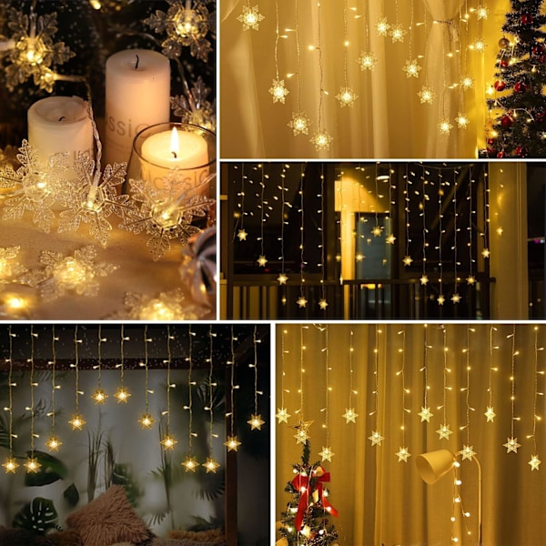 LED-lumikideverhovalot - 4M, lämmin valkoinen, 8 tilaa USB-valot