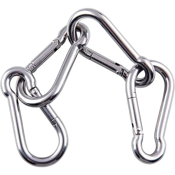 4 stk - Heavy Duty 304 Rustfritt Stål Karabinkrok M6 Gauge Stål Karabinkrok Svingbar Fjærklips for Utendørs Fotturer Camping Fiske (Ikke for Klatring)