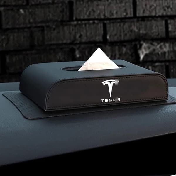Bilsäte i läder, svart, servettlåda för Tesla Model 3 2021