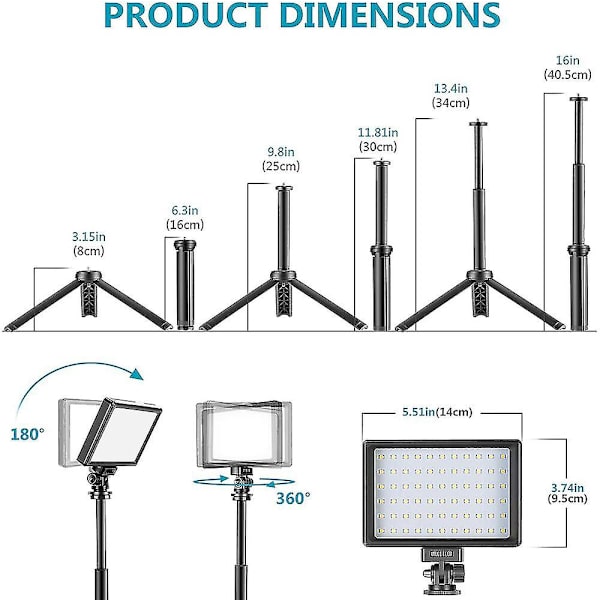 Justerbar LED-panel 5600k USB-videolys - 2 LED-er med stativ og fargefilter per gruppe for lav vinkel, zoom/videokonferansebelysning