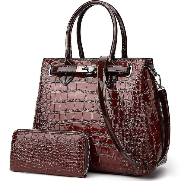 Krokodilmönster Handväskor i lack i två delar Handväska med en axel diagonal väska (brun)