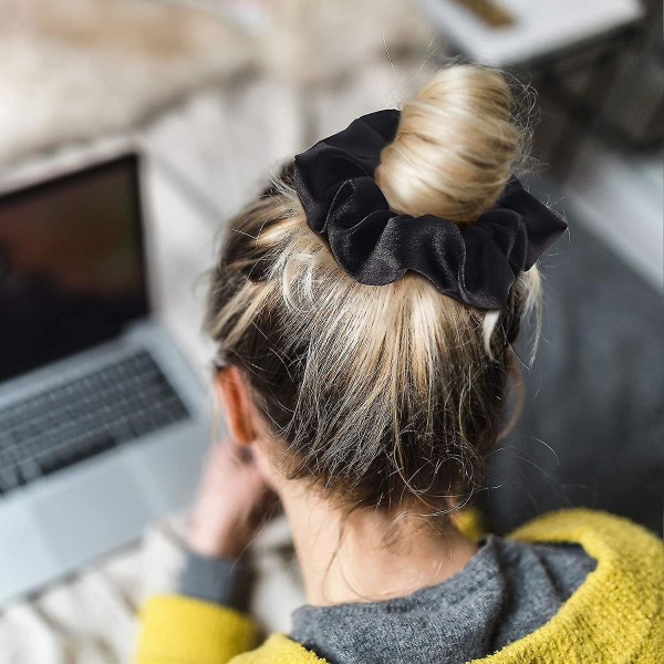 Svart satin silkescrunchies för hår Stora scrunchies satinpaket för hår Scrunchies 10-pack (svart)