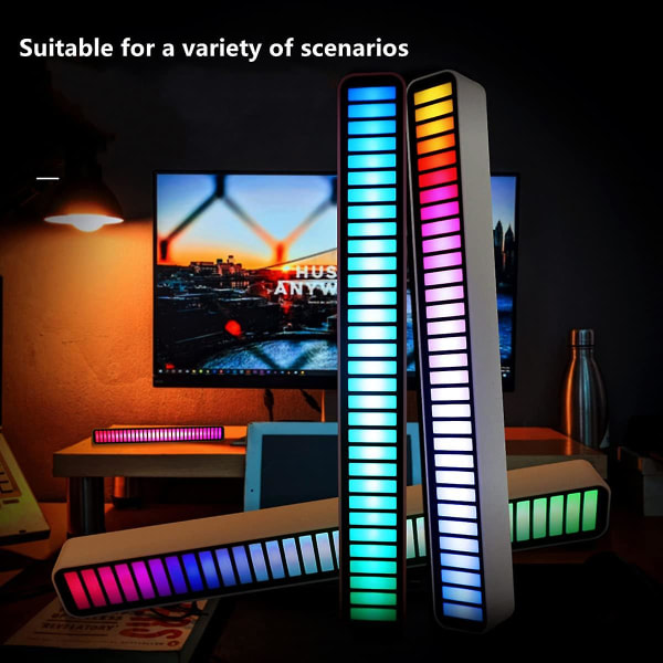 Stemmeaktiveret pickup-rytmelys 32-bit musikniveauindikator med RGB-musiklydstyring Audio Spectrum RGB-lys LED（sort）