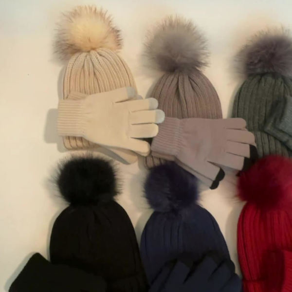 Stickad mössa handskar set för kvinnor vinter skidåkning utomhus (ljusgrå)
