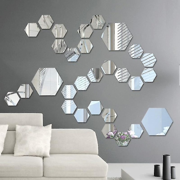 12 st Hexagon Mirror Väggdekaler, Akrylspegel Självhäftande, avtagbara klistermärken för hem, sovrum, vardagsrumsinredning（80X70X40mm guld）