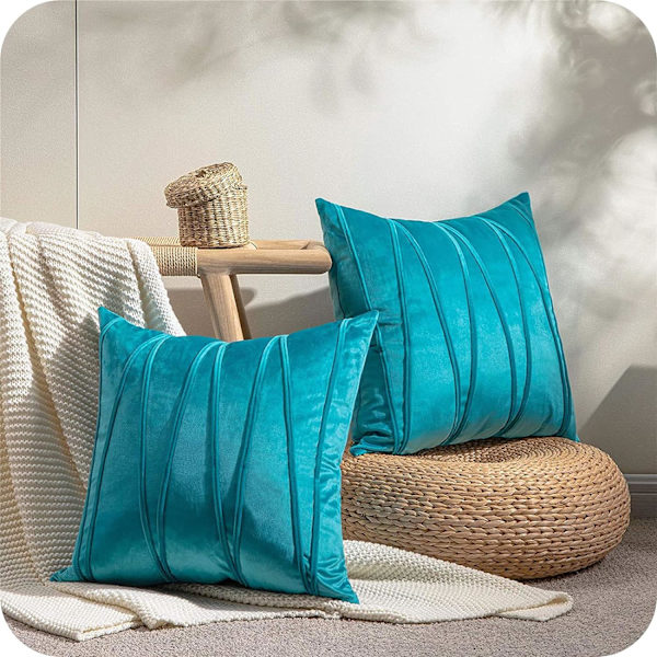 Sett med 2 juleputetrekk 45x45 Andeblå Sofa Skinnende Velv