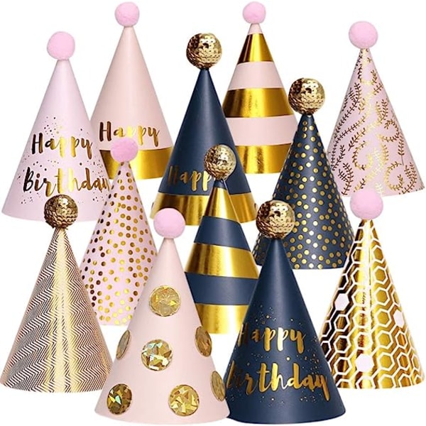 Födelsedagsfest hattar - rolig firande set av 12 guld Happy Birth