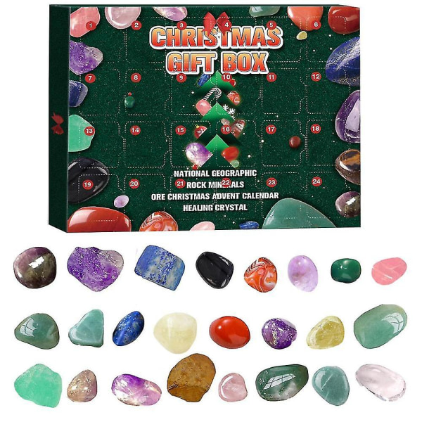 Adventskalender 2022 24 st Naturkristall Ädelsten Sten Mineraler Random Box Komplett Rock Collection Christmas Countdown