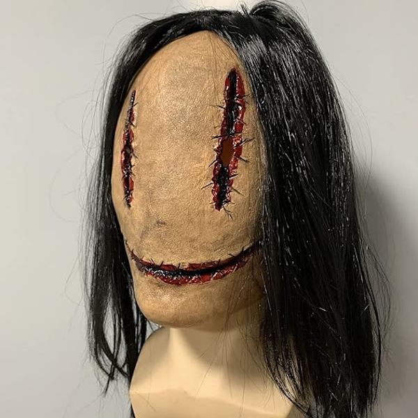 Uhyggelig Halloween-maske med hår, skræmmende syet spøgelses-cosplay Ma