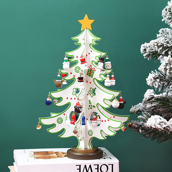 1 stk. Hvidt juletræ i træ, mini juletræ i træ til bordpladen