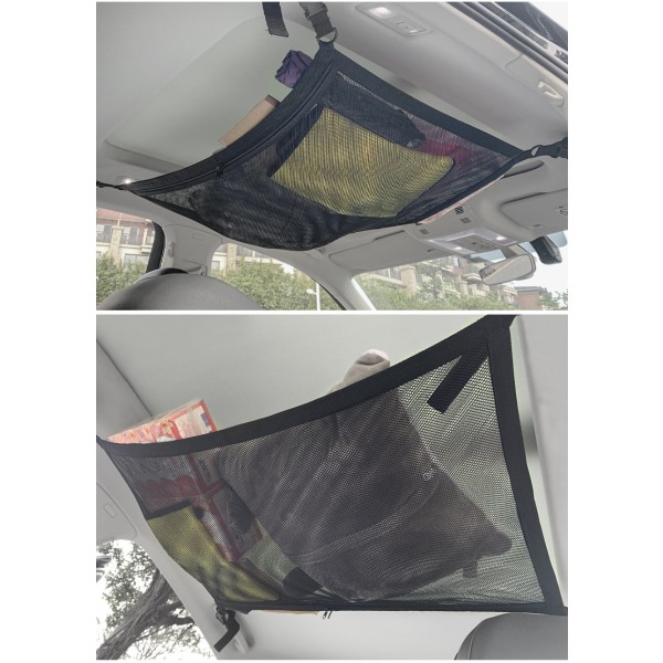 piece Black Car Storage Net Universal Car Roof Bag with Zipper Black Luggage Organizer Storage Net for Car SUV Ceiling (Drawstring Net)78cm*52cm