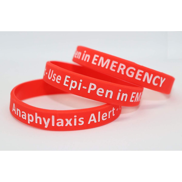 3-pack-anafylaxi Epi-pen Medical Alert Id Silikon rött armband, en one size 212 mm standard vuxen handled