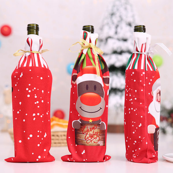 Juldekorationer tryckta vinflaskeset champagne vinflaskeset julmaterial tecknade vinset