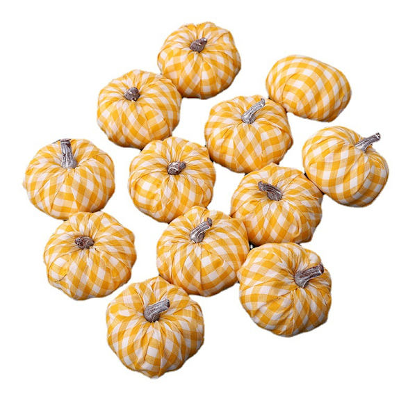 20 stk. Kunstig gresskar dekorativ oransje stoff gresskar svart og hvitt rutete gresskar mønster sett Thanksgiving rekvisitter (65*75mm)