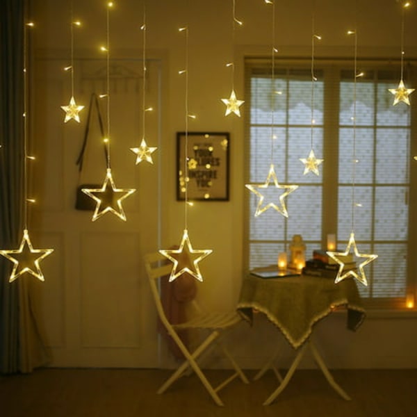 138 LED 12 Stjerner Gardin LED Starry String Lights, Vinduesgardin