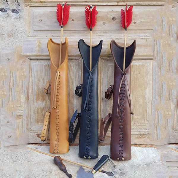 Keskiaikainen nahkainen vintage-nuoliviini jousipidike Cosplay Archer Hunter Larp Props Steampunk Recurve Bow Hunt Shoot Bag（Ruskea 2）