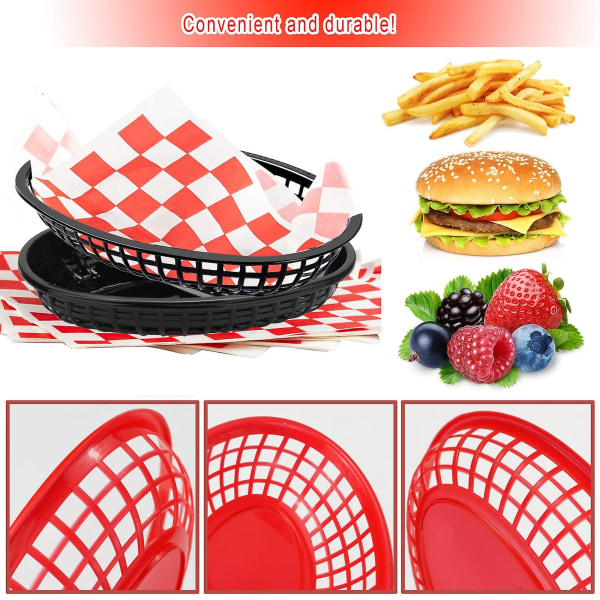 6 stk. madkurve, genanvendelige ovale frugtkurve af plast, pommes frites-kurve til hotdogs, burgere, slik, frugt, fest, picnic, grill