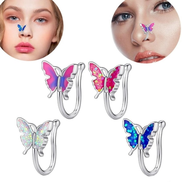 1 stk. Butterfly falsk midtre septum nesering, rosa