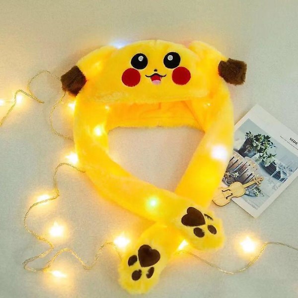 Rolig Pikachu rörlig hoppande hatt plysch hatt mössa för kvinnor flickor med ljus