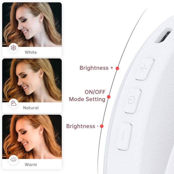 1 stk. Selfie Ring Light, [3 lystilstande] [Genopladelig] med dobbelt række LED-lys, 4-trins klips på mini små cirkellys kompatibel med iPhone 11 12 Pro X Xr Xs Max 7 8 iPad bærbare computere