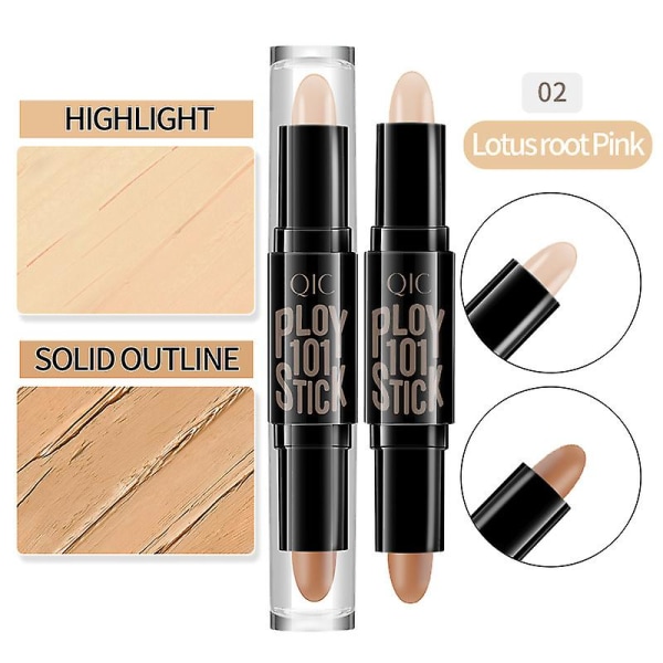 Concealer Dobbelthodet Ansiktskonturering Stick Stereoskopisk Highlighter V Face Shadow Blyant, Elfenben+mørk Curry（2）