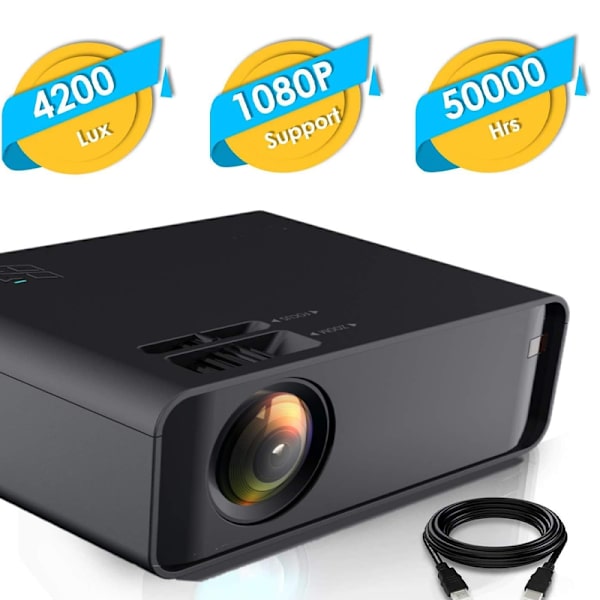 LED-projektori HD 1080P, yhteensopiva HDMI:n, USB:n, AV:n kanssa - musta
