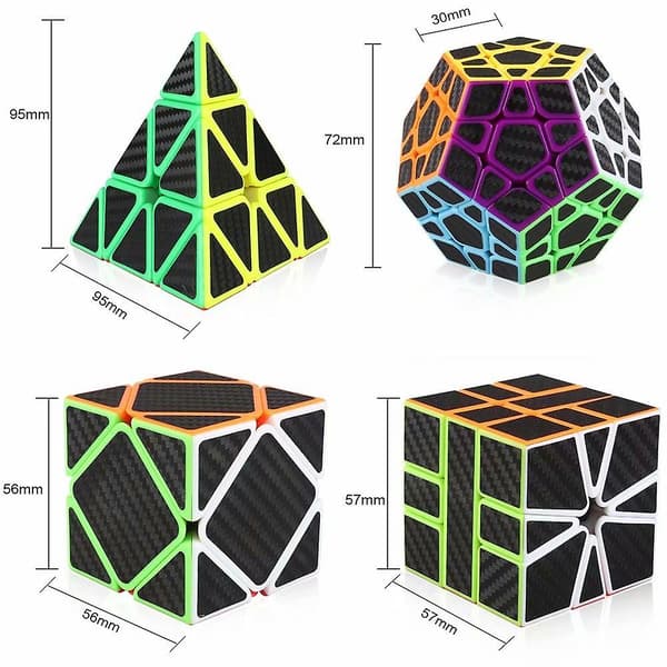 Kulstoffiber Speed Cube Sæt 3x3 Pyramide Megaminx 3x3x3 Skewb Square-1 Speed Cube Bundle Pakke