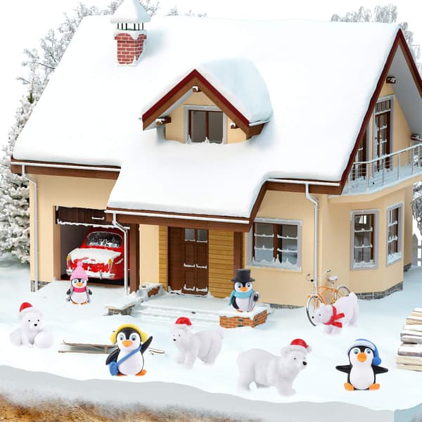 4 Vinterharts Resin Pingvin Snöflinga Mini Dockleksaker Mini Jul Do