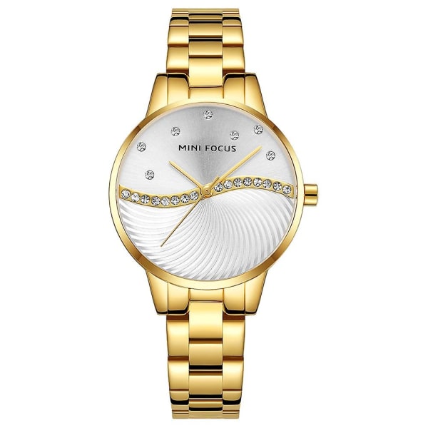 Mini Focus 0263l stålbelte diamant vanntett armbåndsur for kvinner (gull)