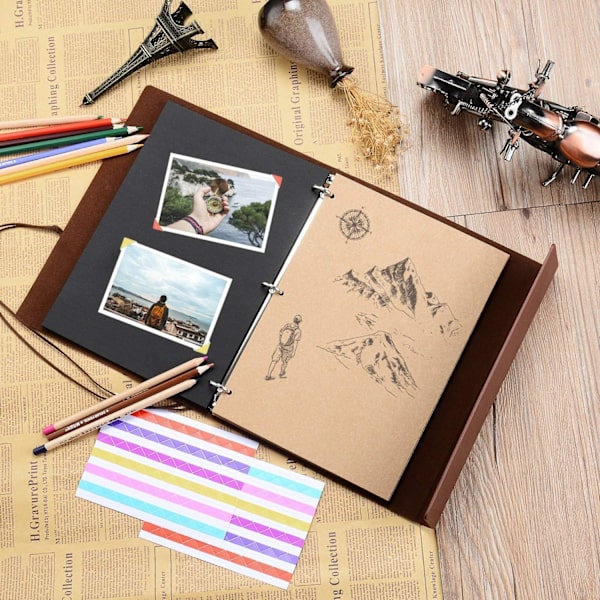 Fotoalbum, stort skrapbok-album Dandelion Leather Vintage F