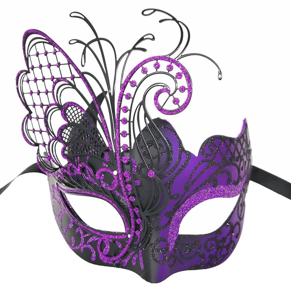 Butterfly Rhinestone Metal Venetian Women Mask för maskerad/mardi Gras Party/sexig kostymboll/bröllop（Lila）