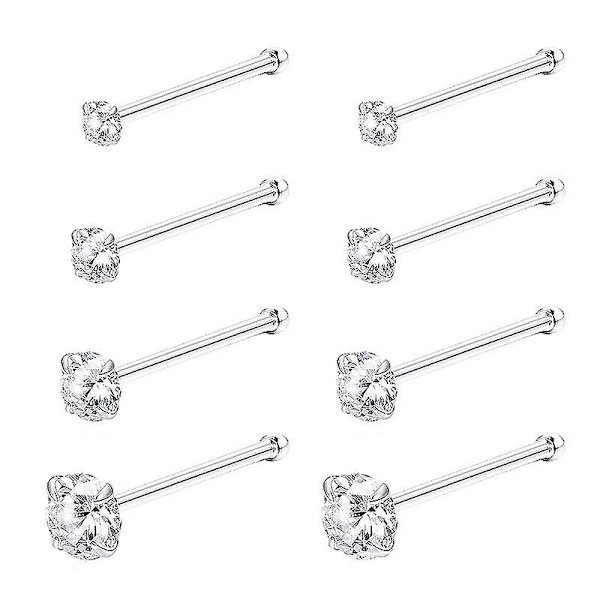8 stk næsering studs rustfrit stål næsepiercing sæt krops smykker til kvinder (sølv)