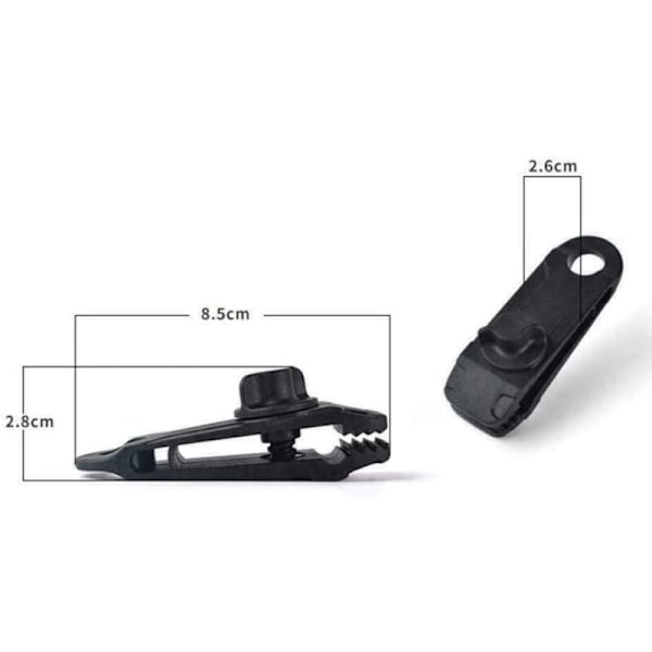 10 stk. presenningclips til telt og markise med plastik snap-lås til presenninger, camping, campingvogn, skur, sort