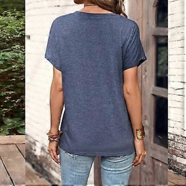 Henley T-skjorter for Dame Sommer Casual Topper Kortermet Rund Hals T-skjorte Løse Bluser Sommer T-skjorter Tunika Topper brun M(brownM) brown M