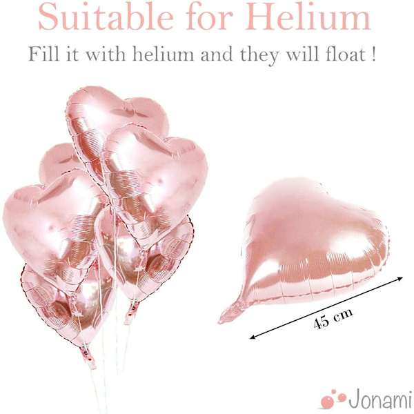 20 stk. Hjerteballoner Rosaguld Helium Romantisk Dekoration til Valentinsdag, Forlovelses- og Bryllupspynt