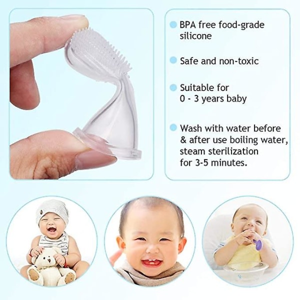 3 kpl Pehmeä turvallinen baby hammasharja, lasten silikonisormihammasharja ikenin harja kirkas hieronta