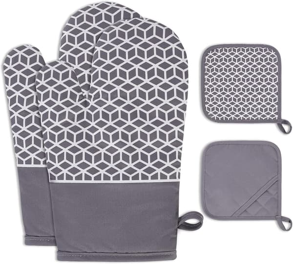 Set med 4 ugnsvantar, ugnsvantar med halkfri silikondesign, Ov