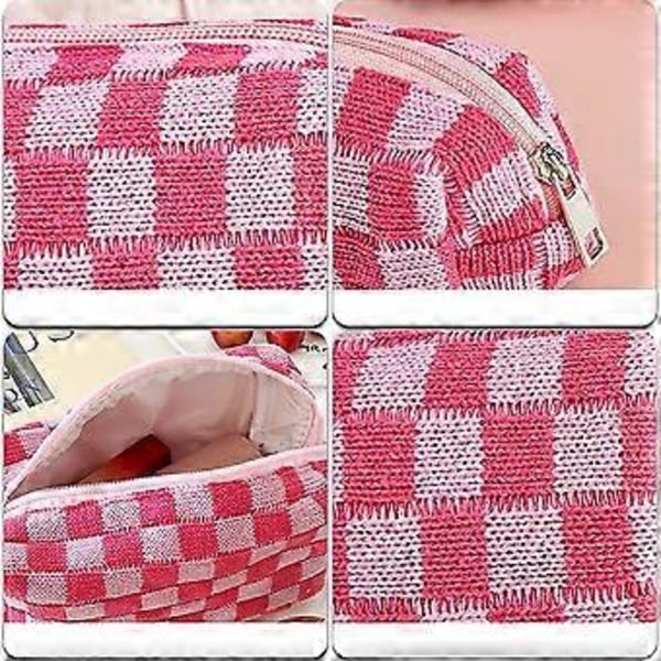 2 st Rutiga Kosmetikväskor Pennfodral Bärbar Rese Toalettväska Rutiga Pennväskor Sminkborstar Förvaringspåse Pappersorganisatör Påse (Rosa) Pink