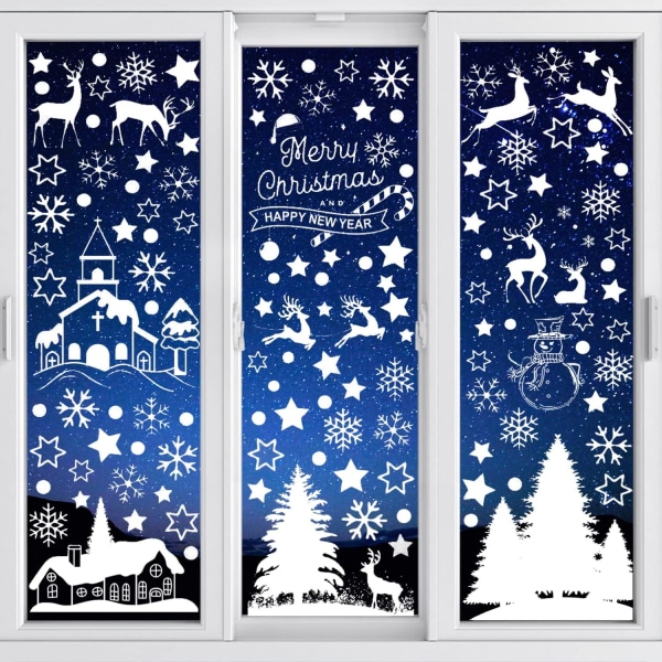 9 ark jul fönsterdekaler, snöflingor juldekorationer