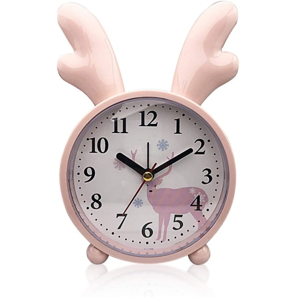 Barnklocka, väckarklocka, hjortväckarklocka, klassisk analog väckarklocka, väckarklocka (rosa)
