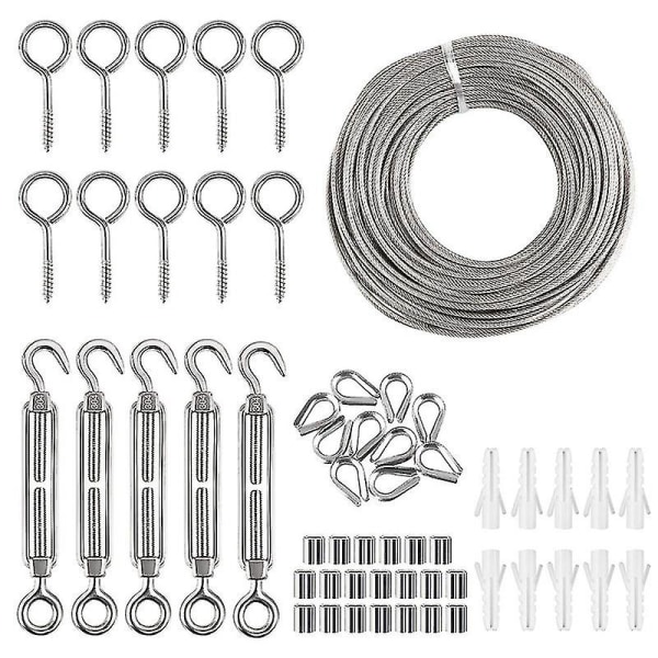 Stainless Steel Rope Hanging Kit, Garden Wire / Cable Hanging Kit / Outdoor Fairy Lights Fence Roll (30m)