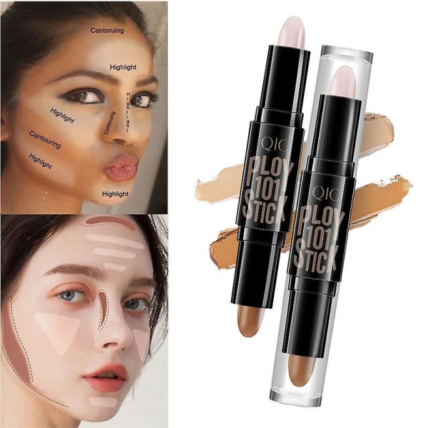 Dobbeltsidig highlighter og konturstift sminke concealer sett for 3d ansiktsforming kroppssminke