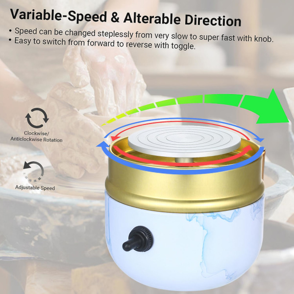 Mini elektrisk pottemagerhjul 6cm keramisk maskine variabel hastighed med uret/mod uret rotation til begyndere（blå）