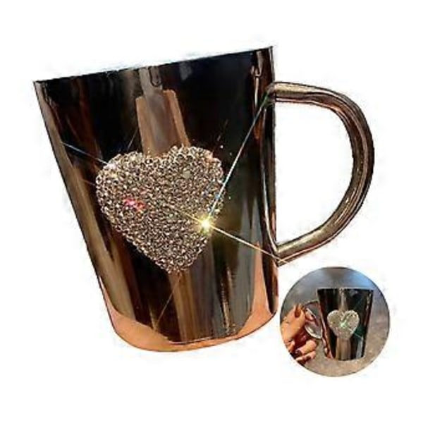 Bærbar rustfri stål krus med bling hjerteformet rhinestone glitter krus egnet til udendørs picnic