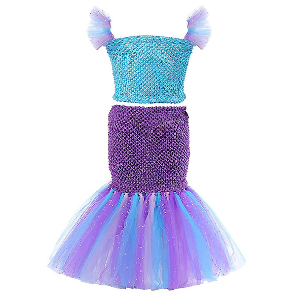 2023 Jente Havfrue Kostyme Halloween Tredelt Liten Havfrue Festkjole（XL(7-8Y)）